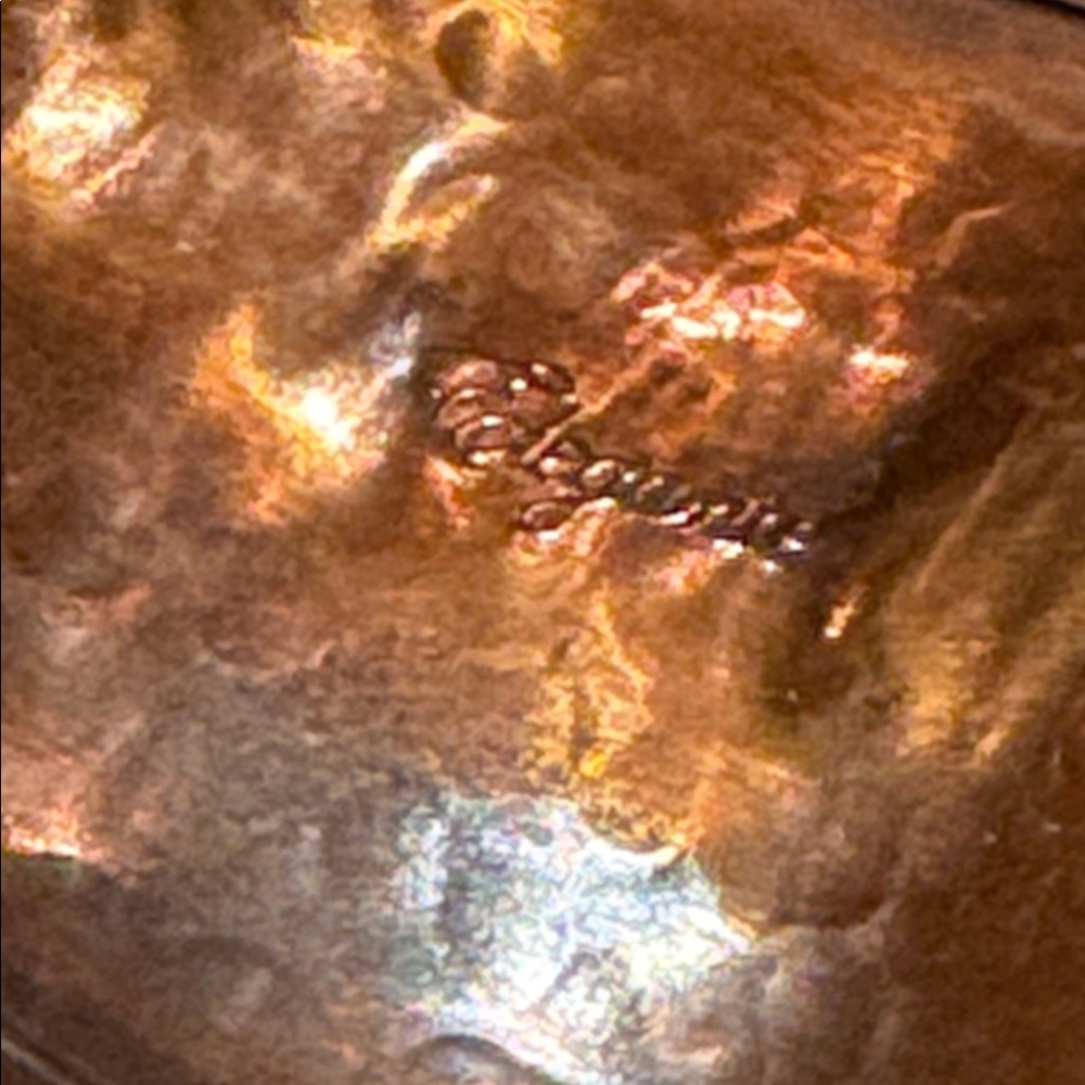 Artisan Hammered Copper Cuff Bracelet with Green Accented Design 7-8” Adjustable - Picture 4 of 8